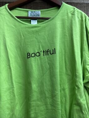 Quacker Factory Halloween Boo Tiful Green Long Sleeve 1X